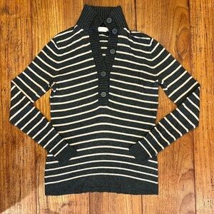 Tory Burch Light Pink and Charcoal Gray Striped Sweater Quarter Button Front